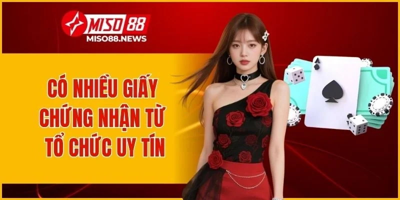 MISO88 Có nhiều giấy chứng nhận từ tổ chức uy tín